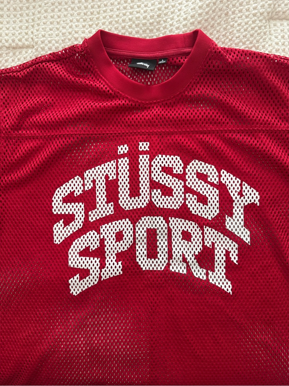 Stussy Red Mesh 'Stussy Sport' Jersey with White Logo